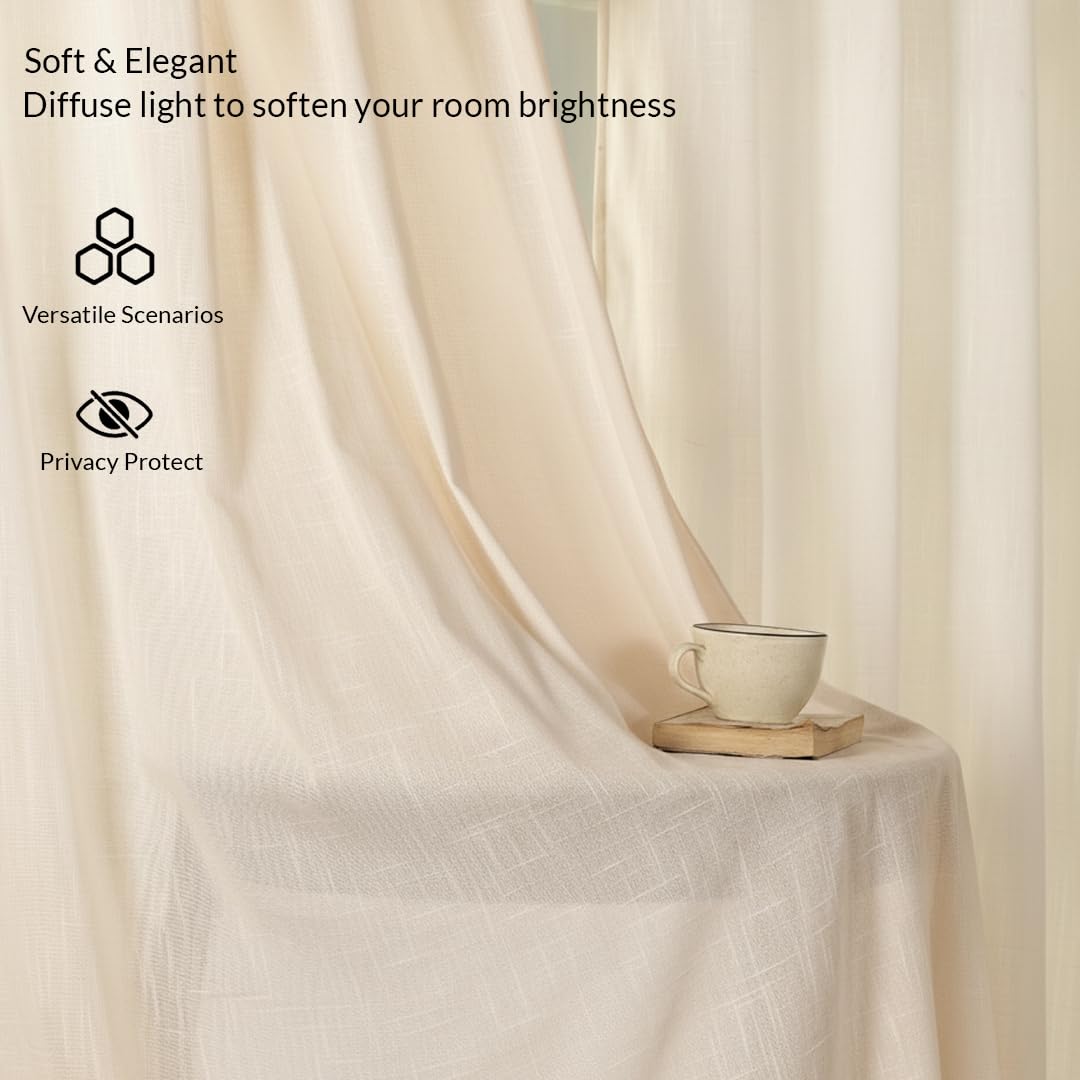 Beige 7 Feet Sheer Curtains for Door & Window | 100% Polyester | Light & Noise Blocking