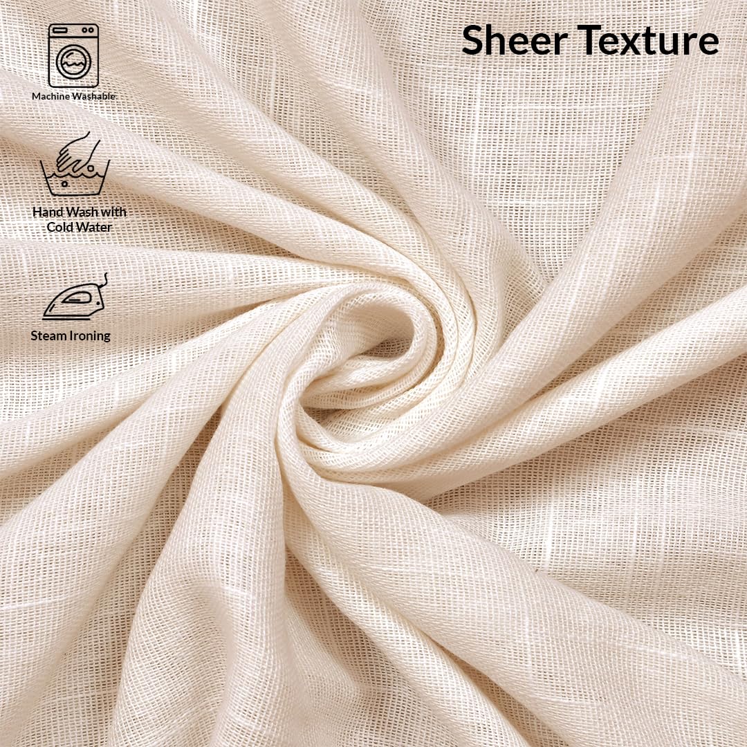 Beige 7 Feet Sheer Curtains for Door & Window | 100% Polyester | Light & Noise Blocking