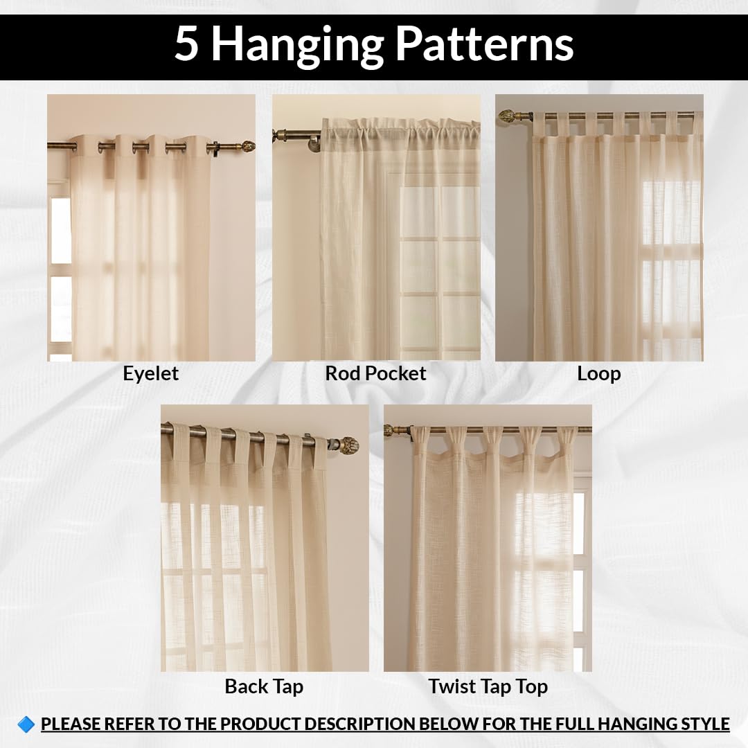 Beige 7 Feet Sheer Curtains for Door & Window | 100% Polyester | Light & Noise Blocking