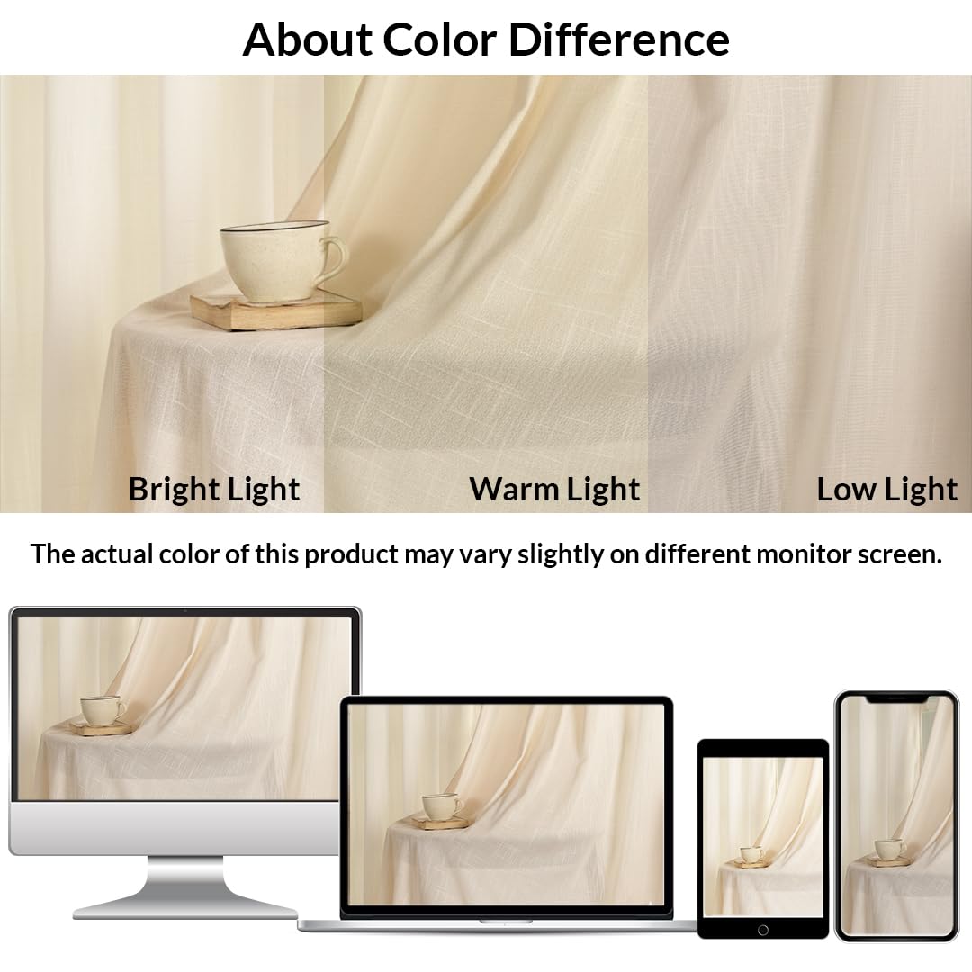 Beige 7 Feet Sheer Curtains for Door & Window | 100% Polyester | Light & Noise Blocking