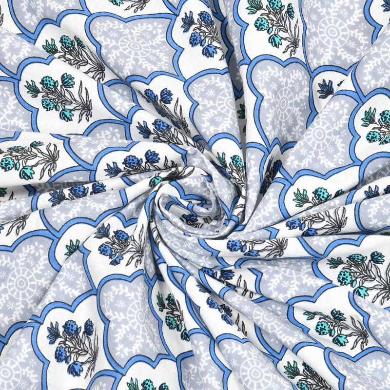 Blue Blossom Hand Block Printed Cotton King Bedsheet Set | 90×108 | 240 TC