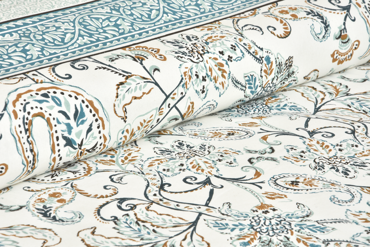 Blue Floral Feast Hand Block Printed Cotton King Bedsheet Set | 90×108 | 240 TC