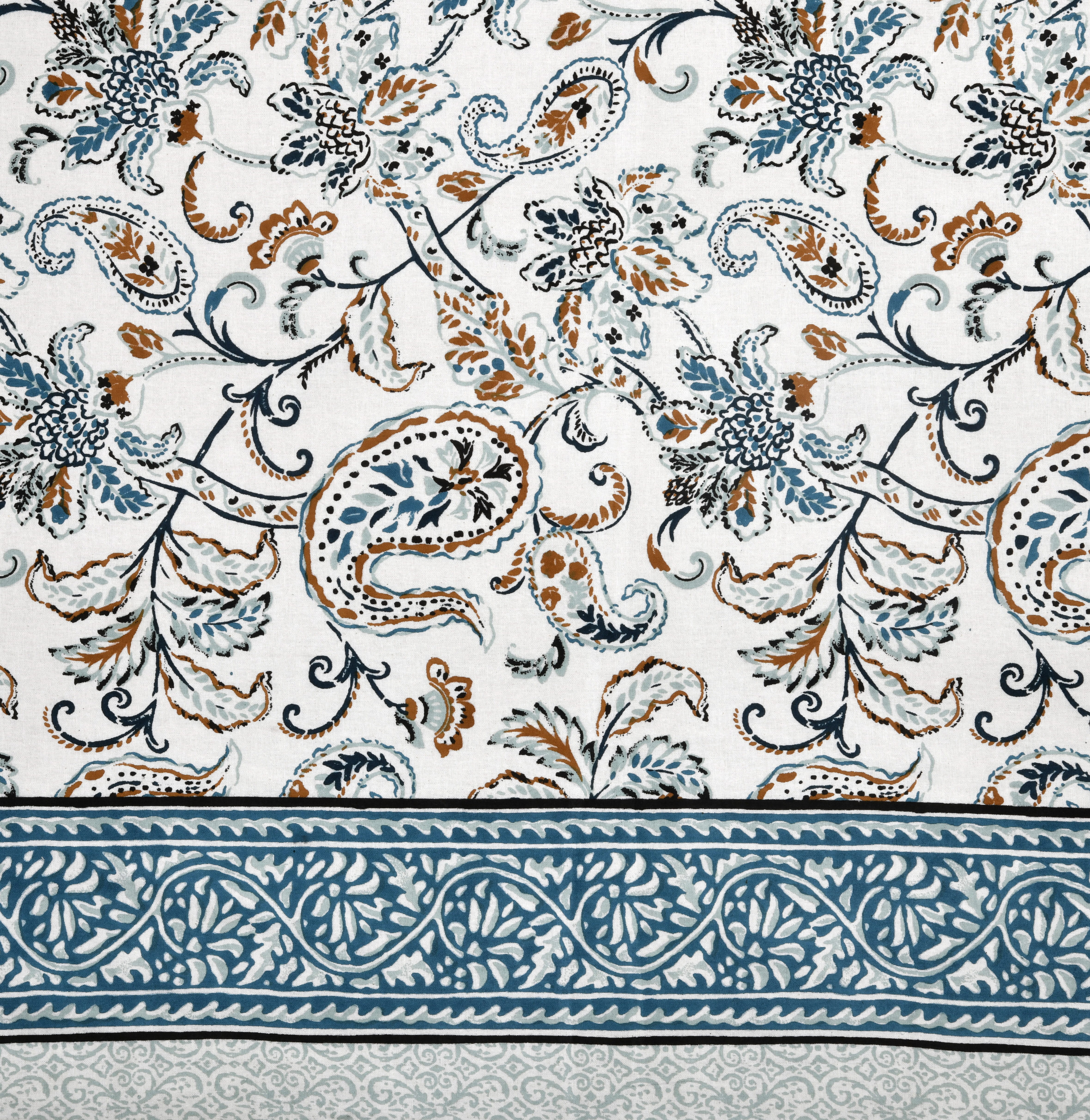Blue Floral Feast Hand Block Printed Cotton Single Bedsheet | 60x90 inches
