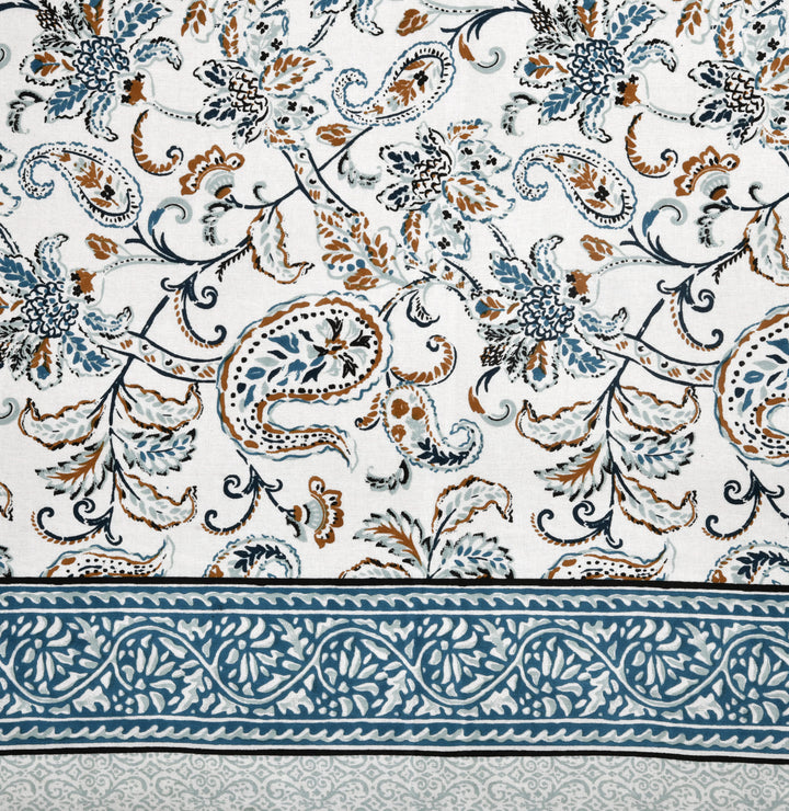 Blue Floral Feast Hand Block Printed Cotton Single Bedsheet | 60x90 inches