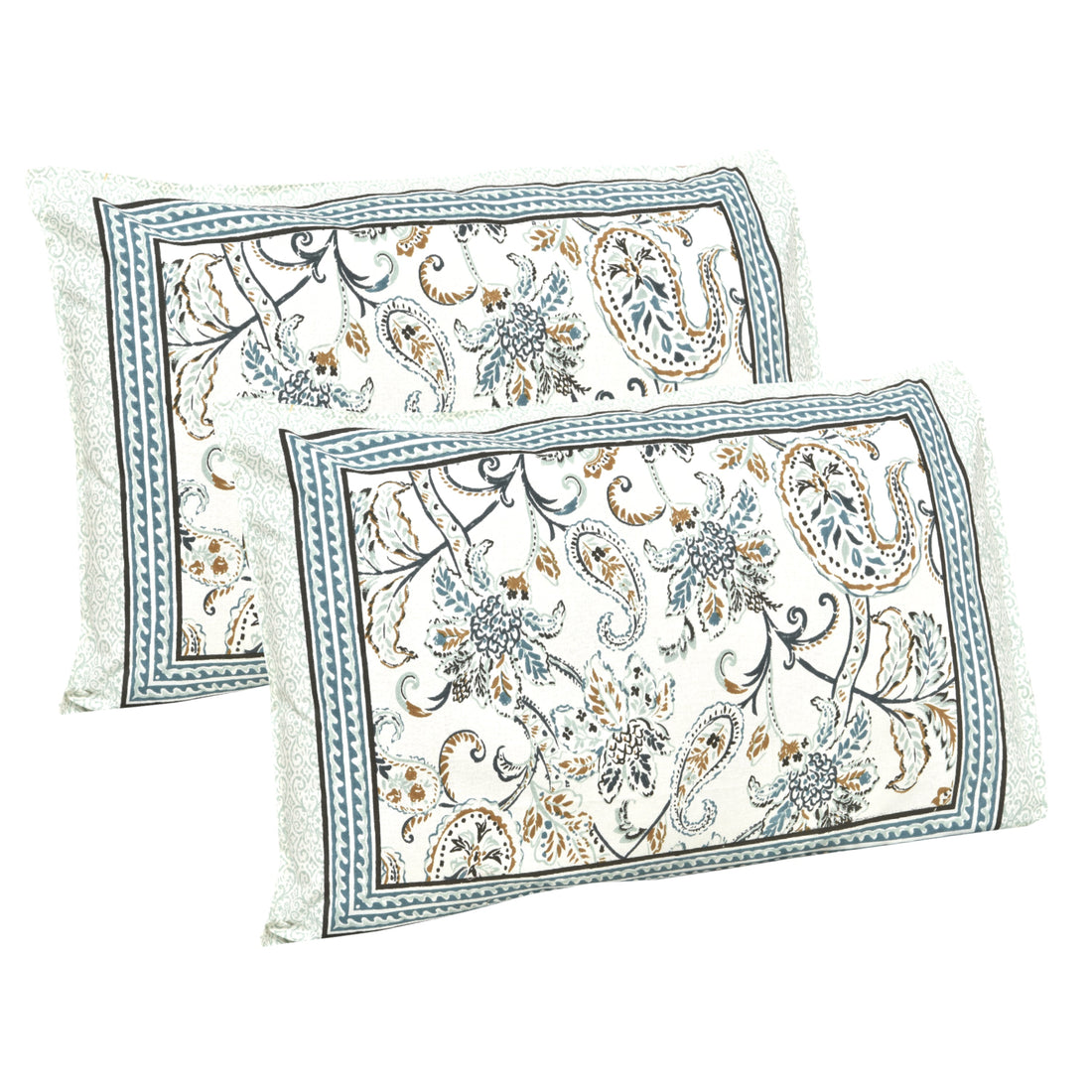 Blue Floral Feast Hand Block Printed Cotton King Bedsheet Set | 90×108 | 240 TC