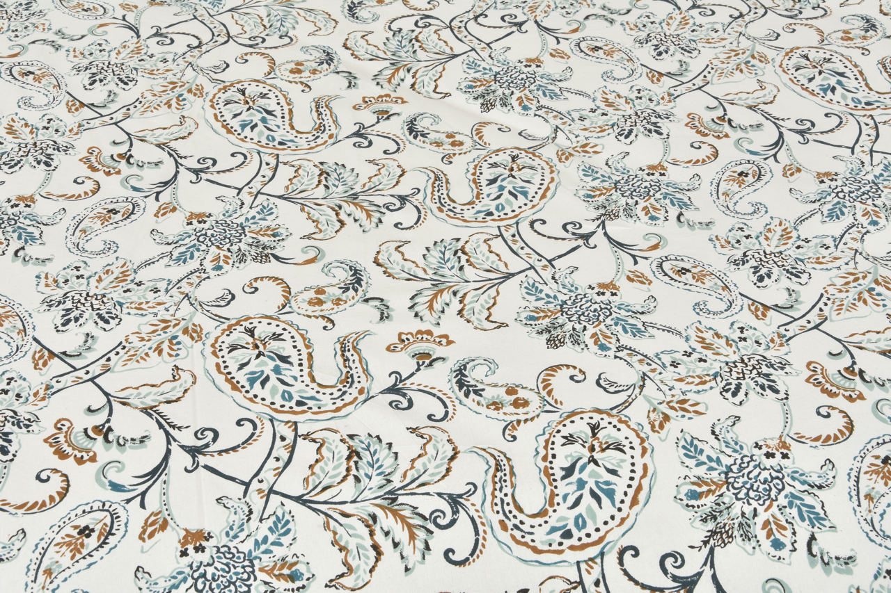Blue Floral Feast Hand Block Printed Cotton King Bedsheet Set | 90×108 | 240 TC