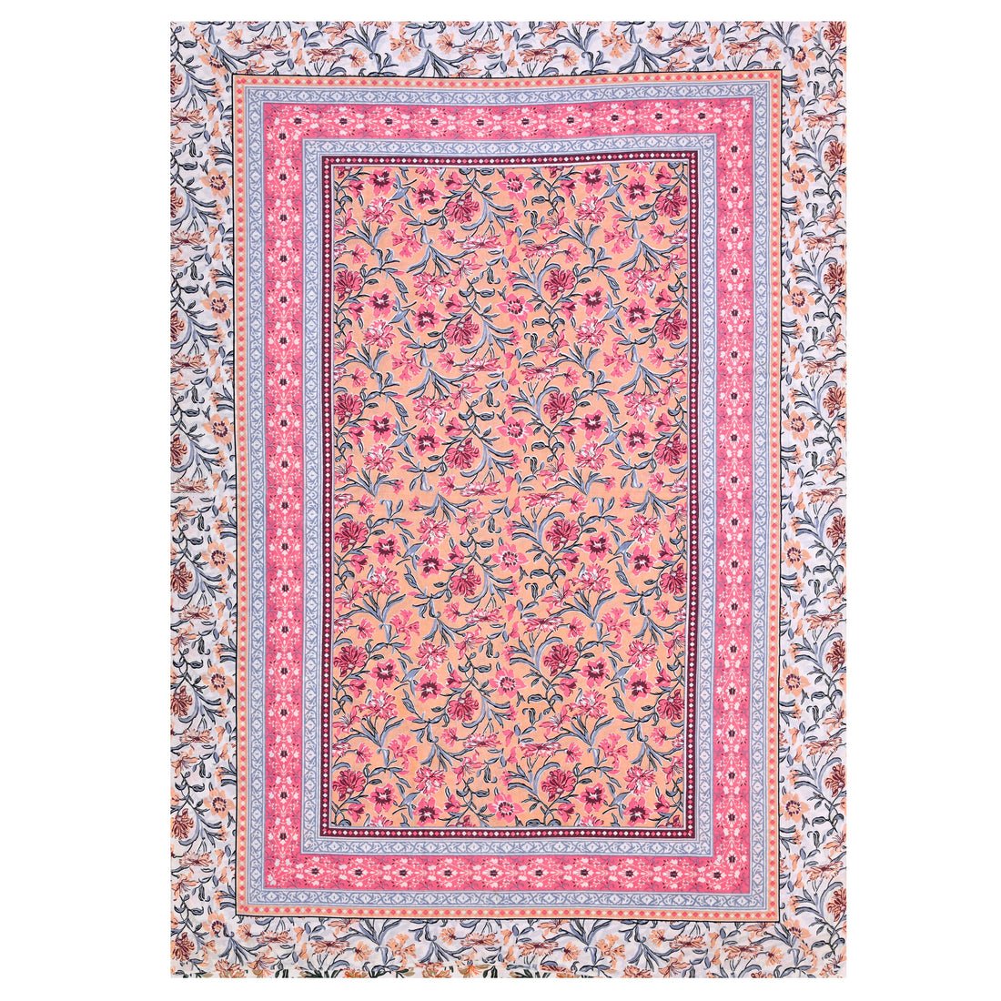 Blush Garden Hand Block Printed Cotton Single Bedsheet | 60x90 inches