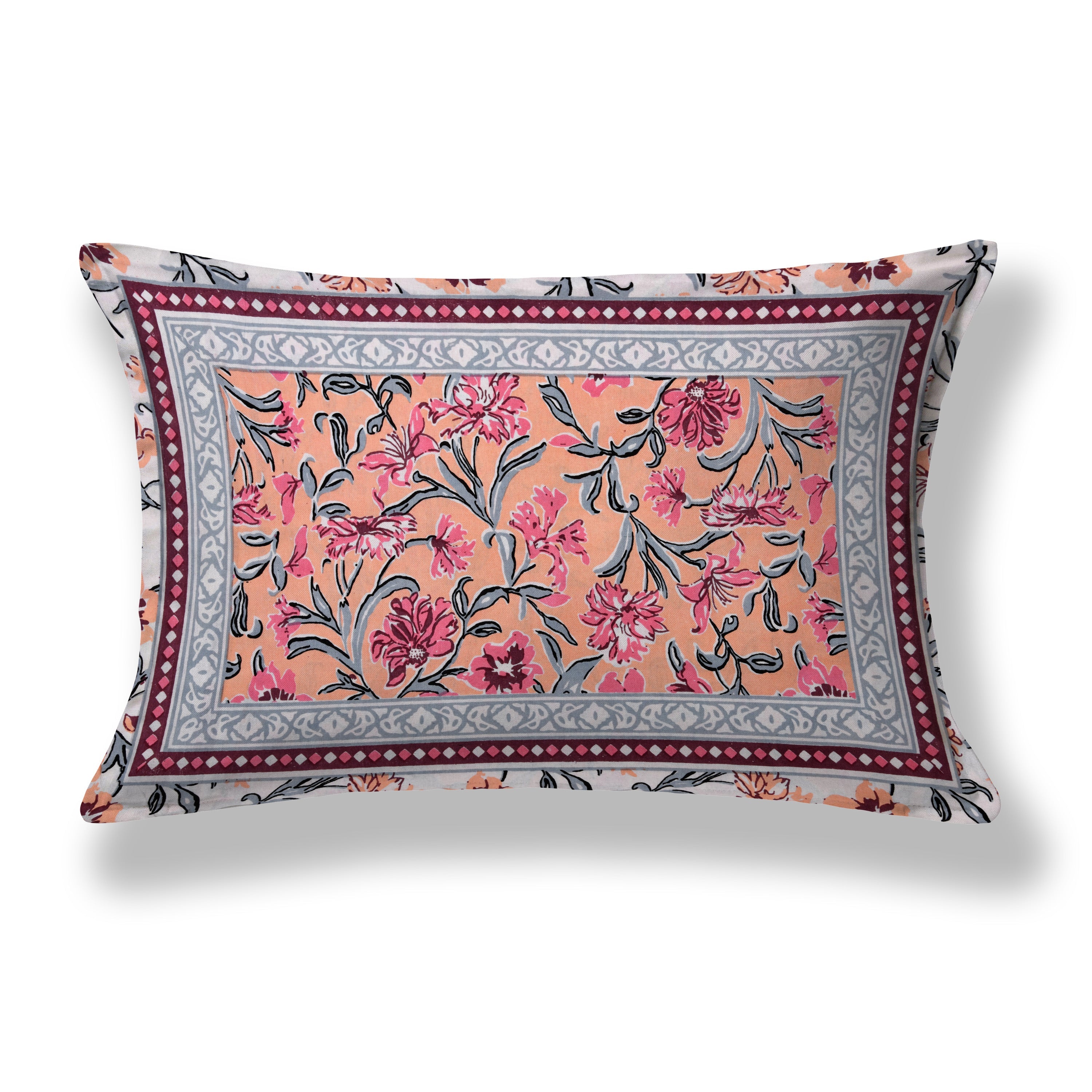 Blush Garden Hand Block Printed Cotton Single Bedsheet | 60x90 inches