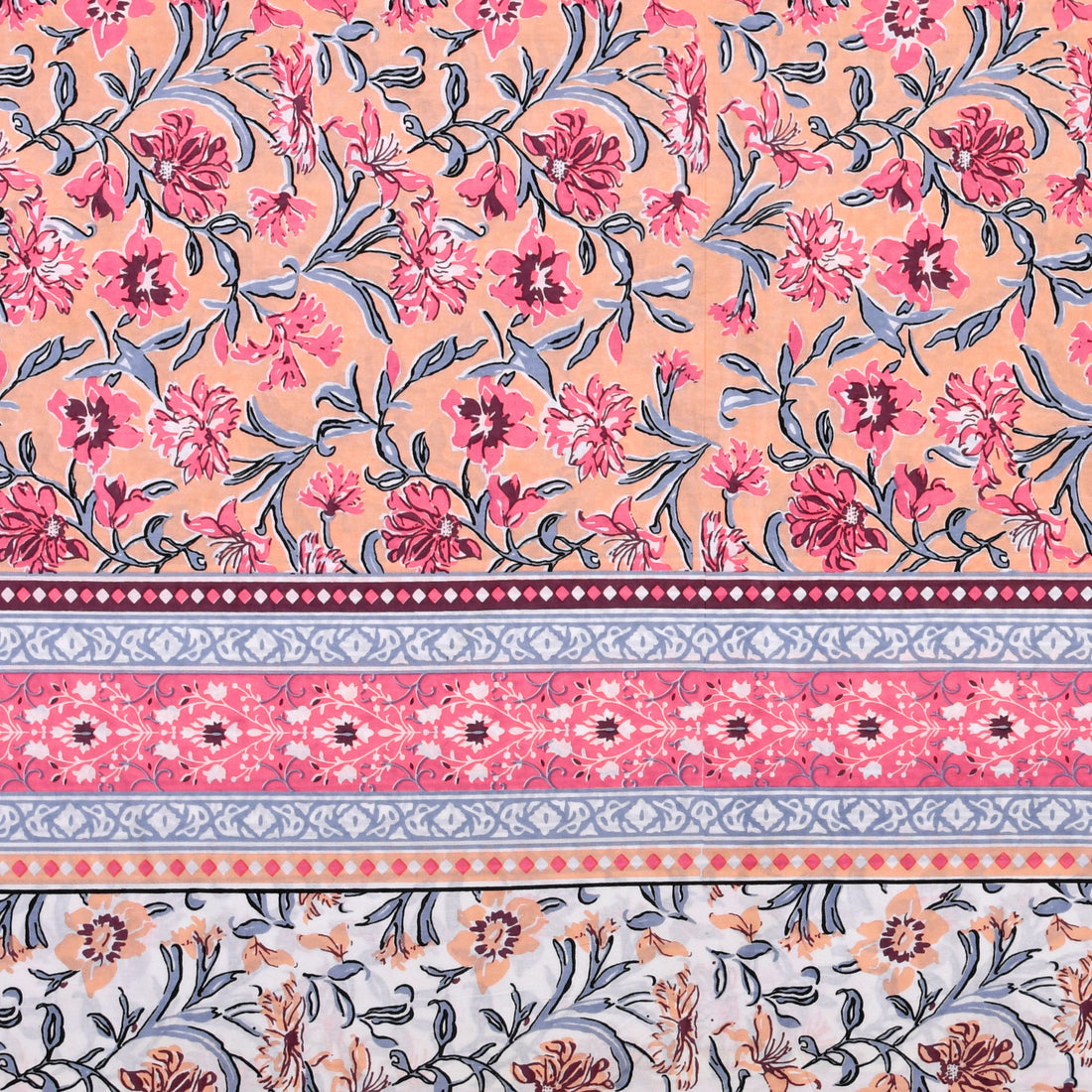 Blush Garden Hand Block Printed Cotton Single Bedsheet | 60x90 inches