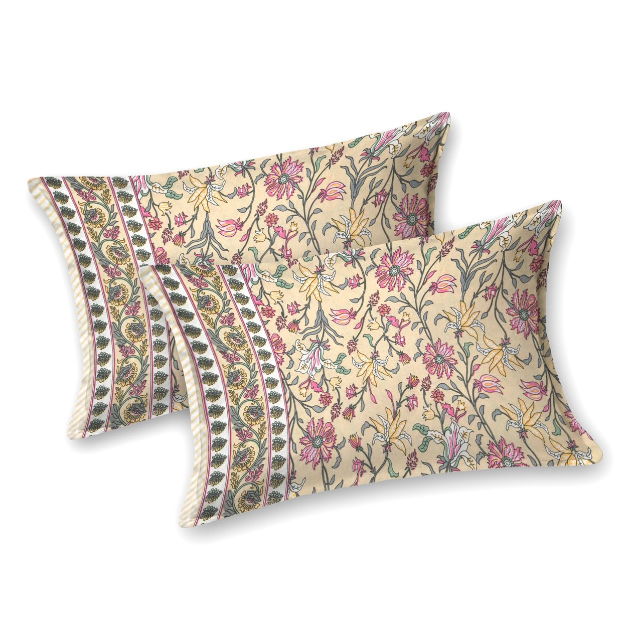 Dessert Blossom Hand Block Printed Cotton King Bedsheet Set | 90×108 | 240 TC