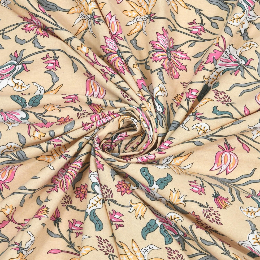 Dessert Blossom Hand Block Printed Cotton King Bedsheet Set | 90×108 | 240 TC