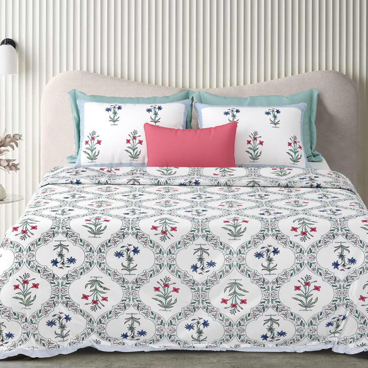 Rajwada Jaal Hand Block Printed Cotton King Bedsheet Set | 90x108 | 240 TC