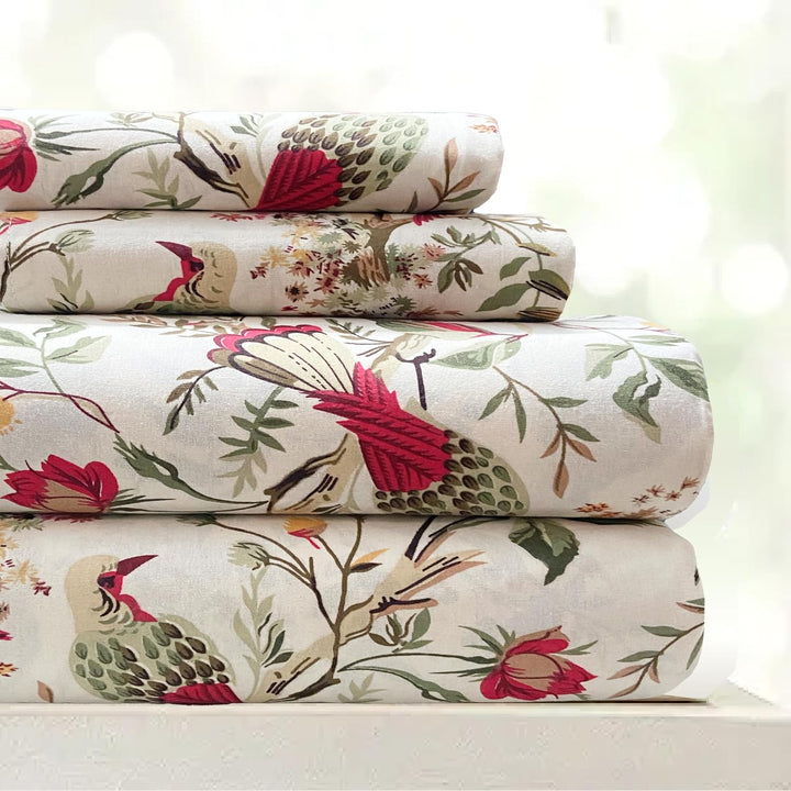 Flying Petals Hand Block Printed Cotton King Bedsheet Set