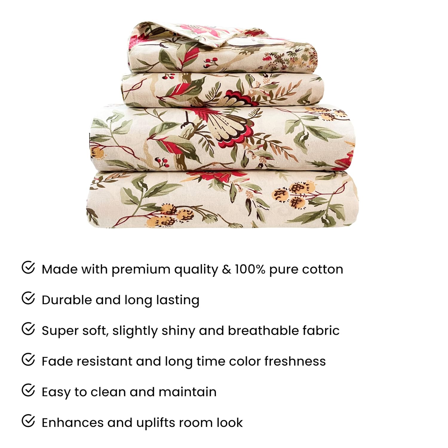 Flying Petals Hand Block Printed Cotton King Bedsheet Set | 90×108 | 240 TC