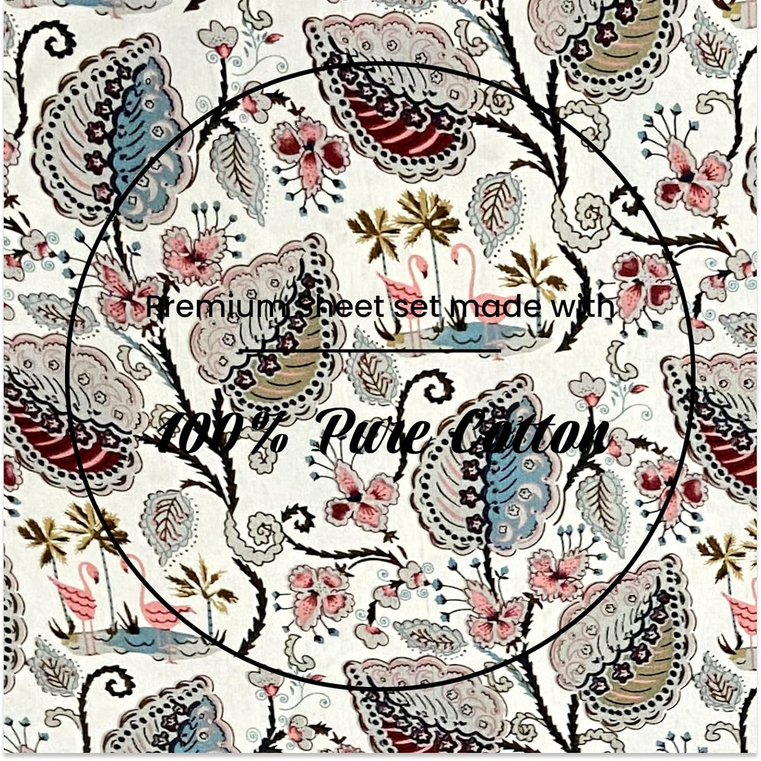 Flamingo Petals Hand Block Printed Cotton King Bedsheet Set | 90×108 | 240 TC