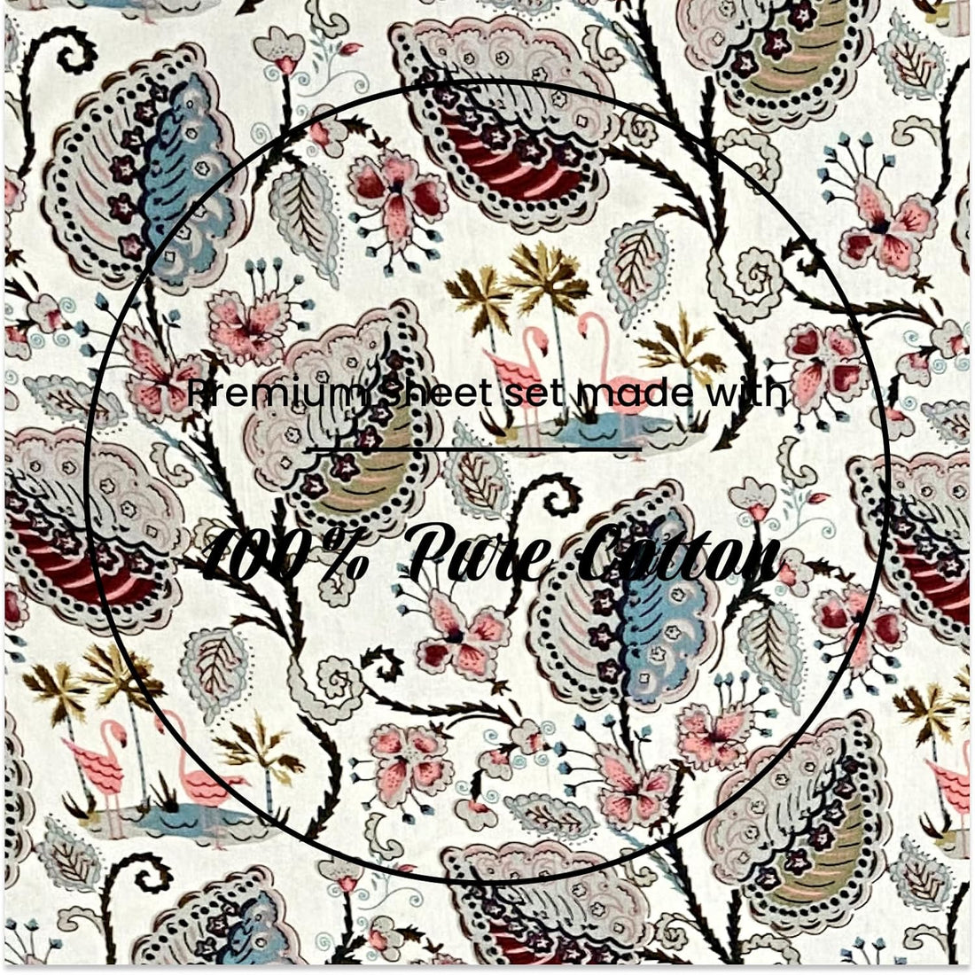 Flamingo Petals Hand Block Printed Cotton King Bedsheet Set | 90×108 | 240 TC