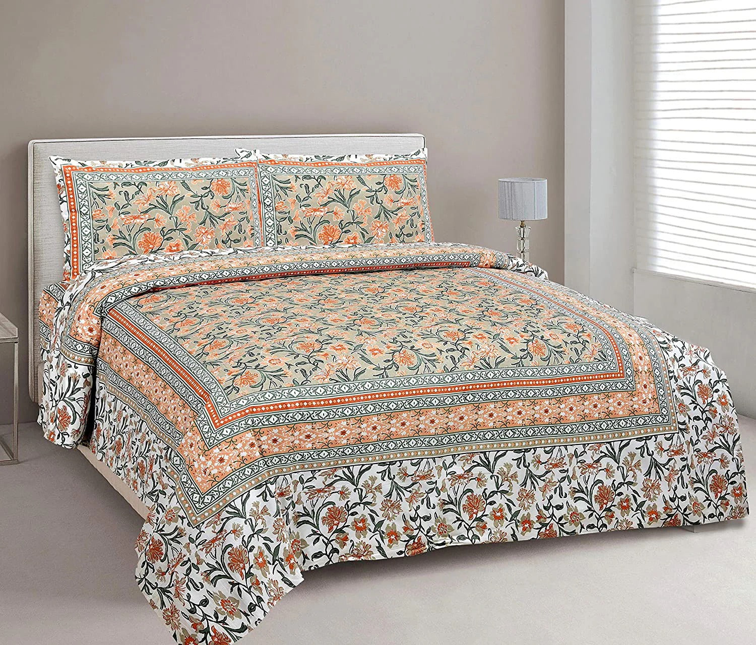 Garden Hand Block Printed Cotton King Bedsheet Set