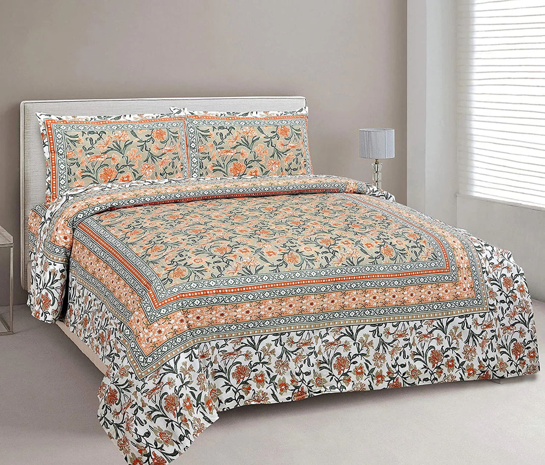 Garden Hand Block Printed Cotton King Bedsheet Set