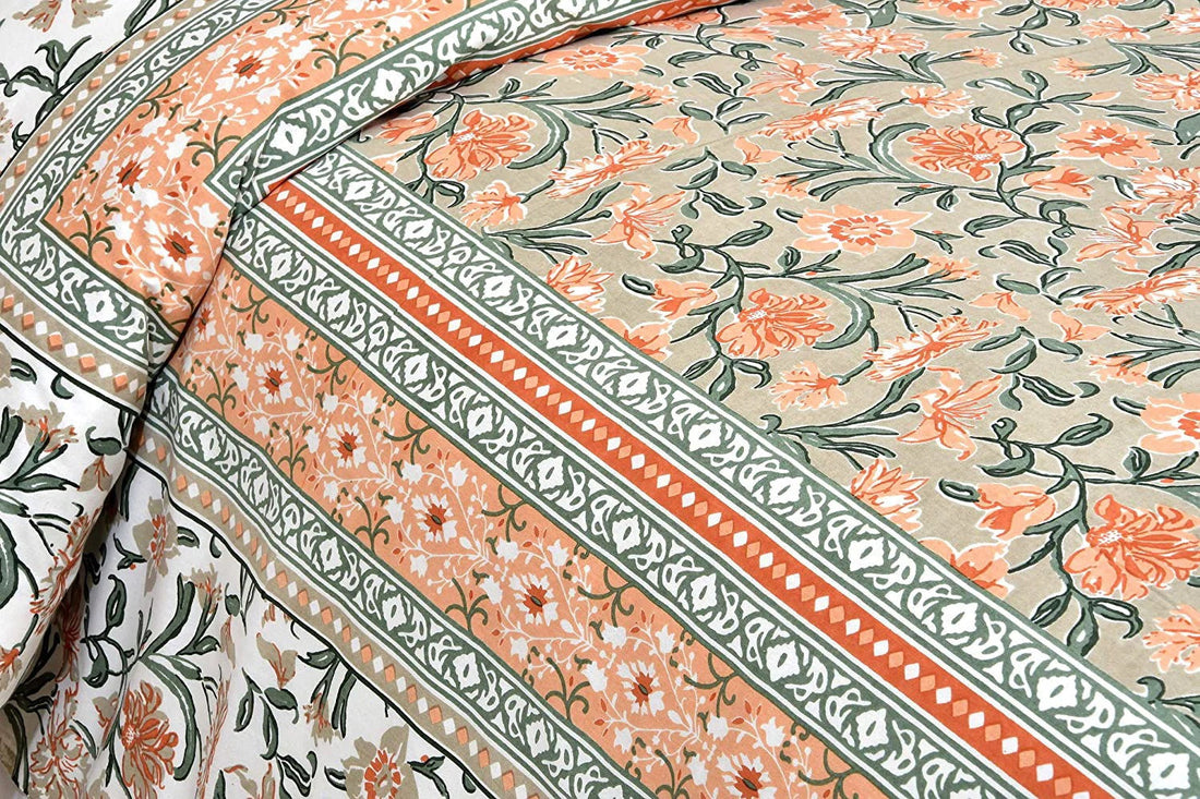 Garden Hand Block Printed Cotton King Bedsheet Set | 90×108 | 240 TC