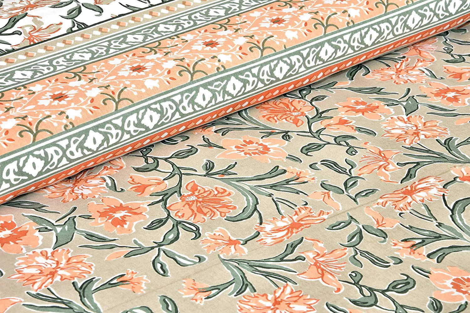 Garden Hand Block Printed Cotton King Bedsheet Set | 90×108 | 240 TC