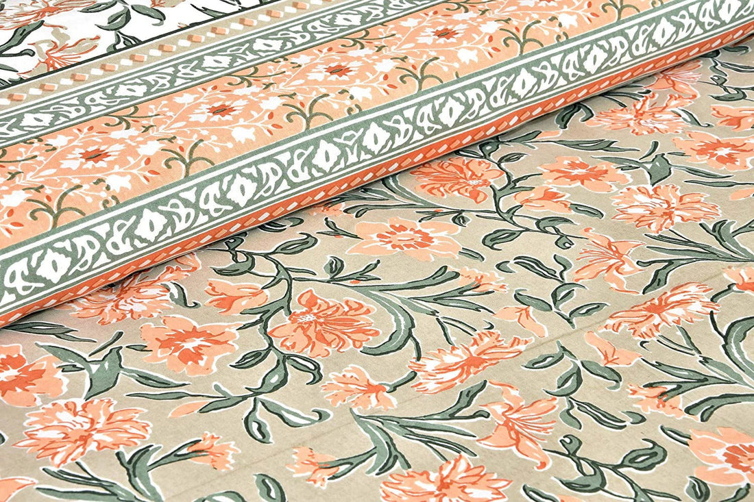 Garden Hand Block Printed Cotton King Bedsheet Set | 90×108 | 240 TC