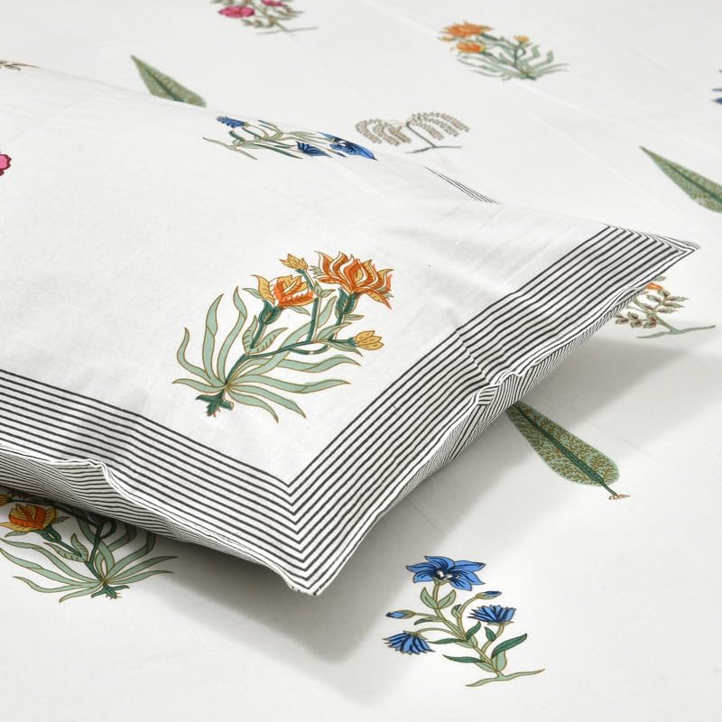 Gulzaar Hand Block Printed Cotton King Bedsheet Set