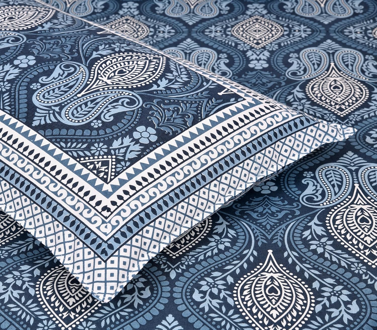 Mughal Indigo Garden Hand Block Printed Cotton King Bedsheet Set | 90×108 | 240 TC