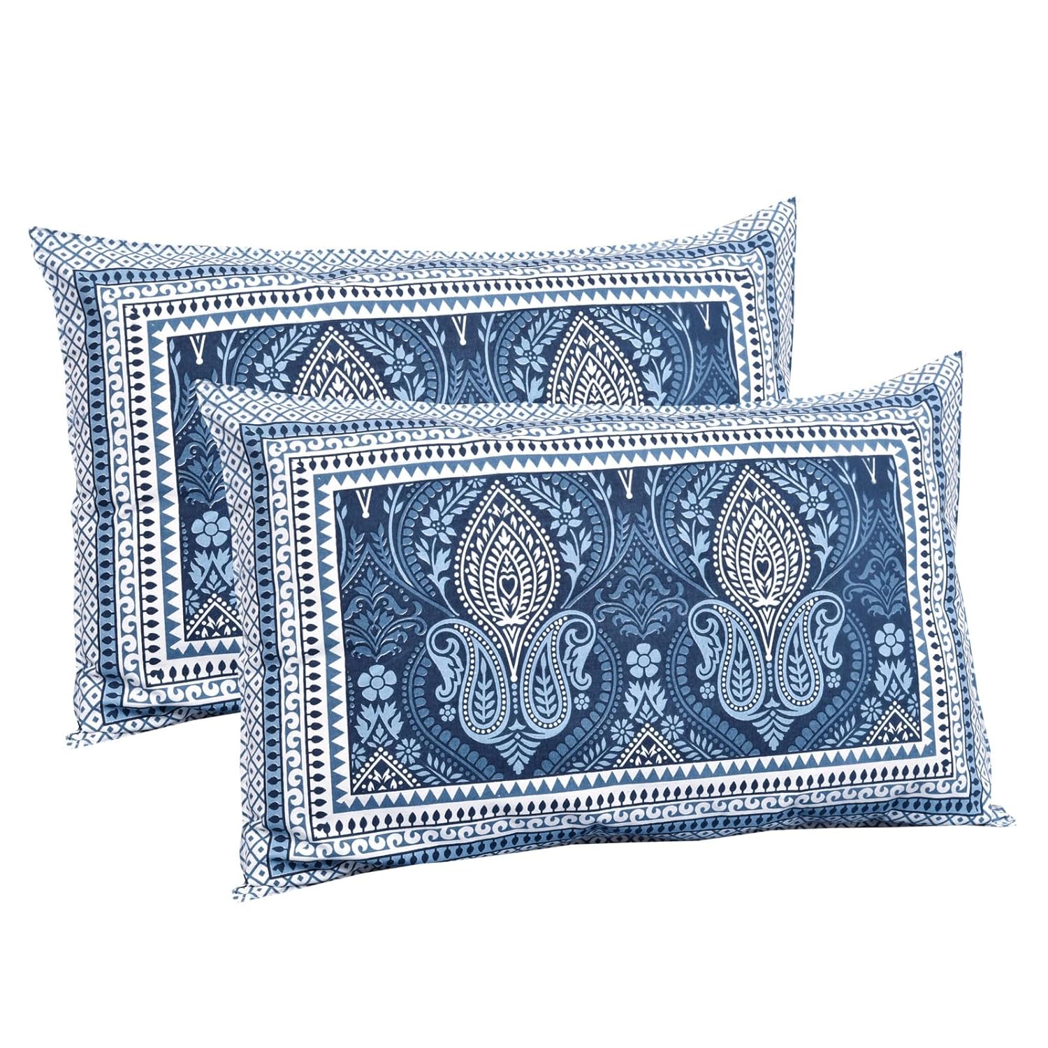 Mughal Indigo Garden Hand Block Printed Cotton King Bedsheet Set | 90×108 | 240 TC