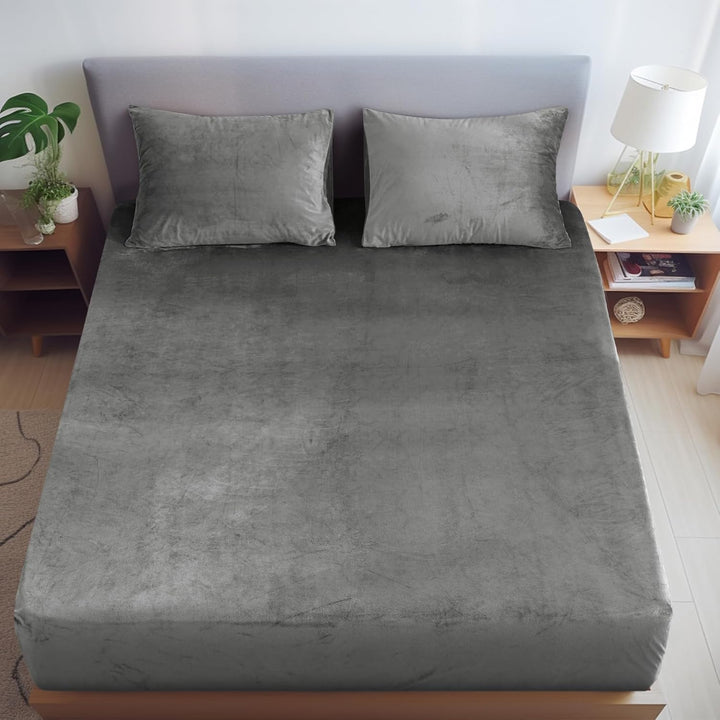 Silver Warmth wine flannel elastic fitted king bedsheet 78x72x8 with 2 pillow covers winter bedding