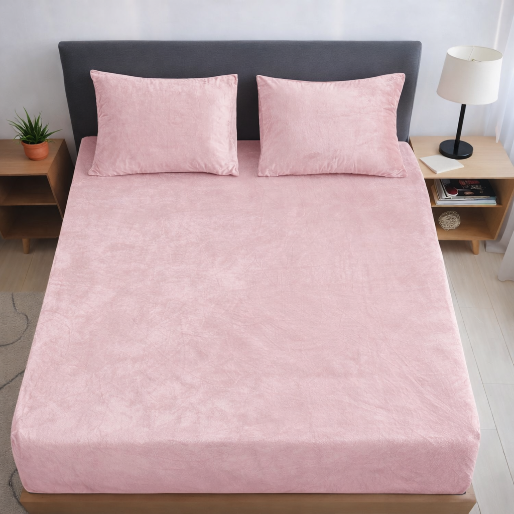 Blush Warmth wine flannel elastic fitted king bedsheet 78x72x8 with 2 pillow covers winter bedding