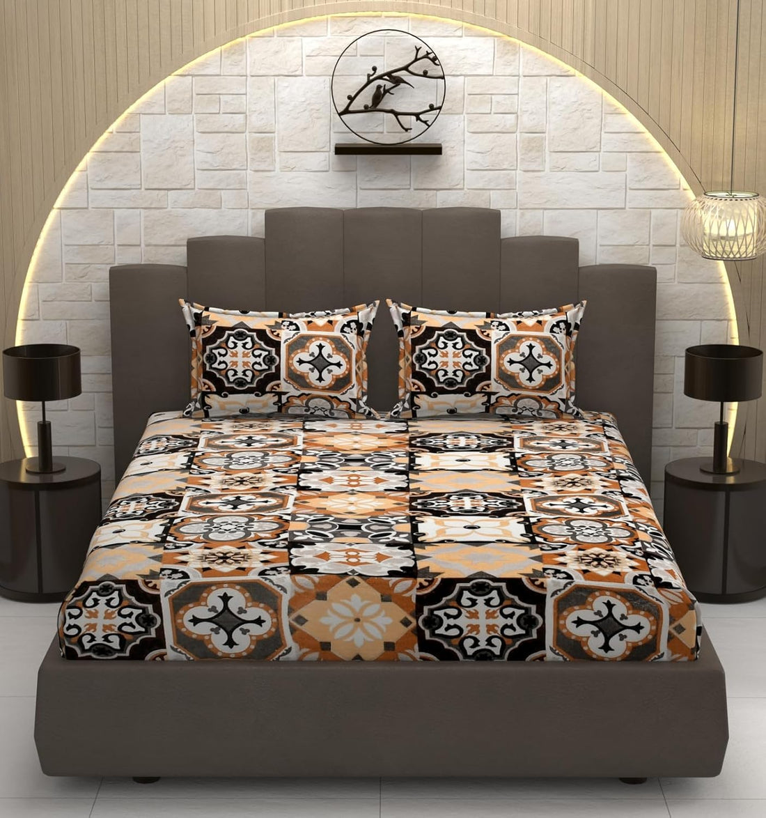 Mosaic Warmth wine flannel elastic fitted king bedsheet 78x72x8 with 2 pillow covers winter bedding