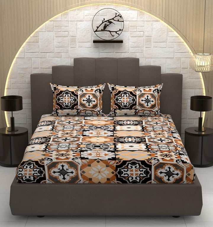 Mosaic Warmth wine flannel elastic fitted king bedsheet 78x72x8 with 2 pillow covers winter bedding
