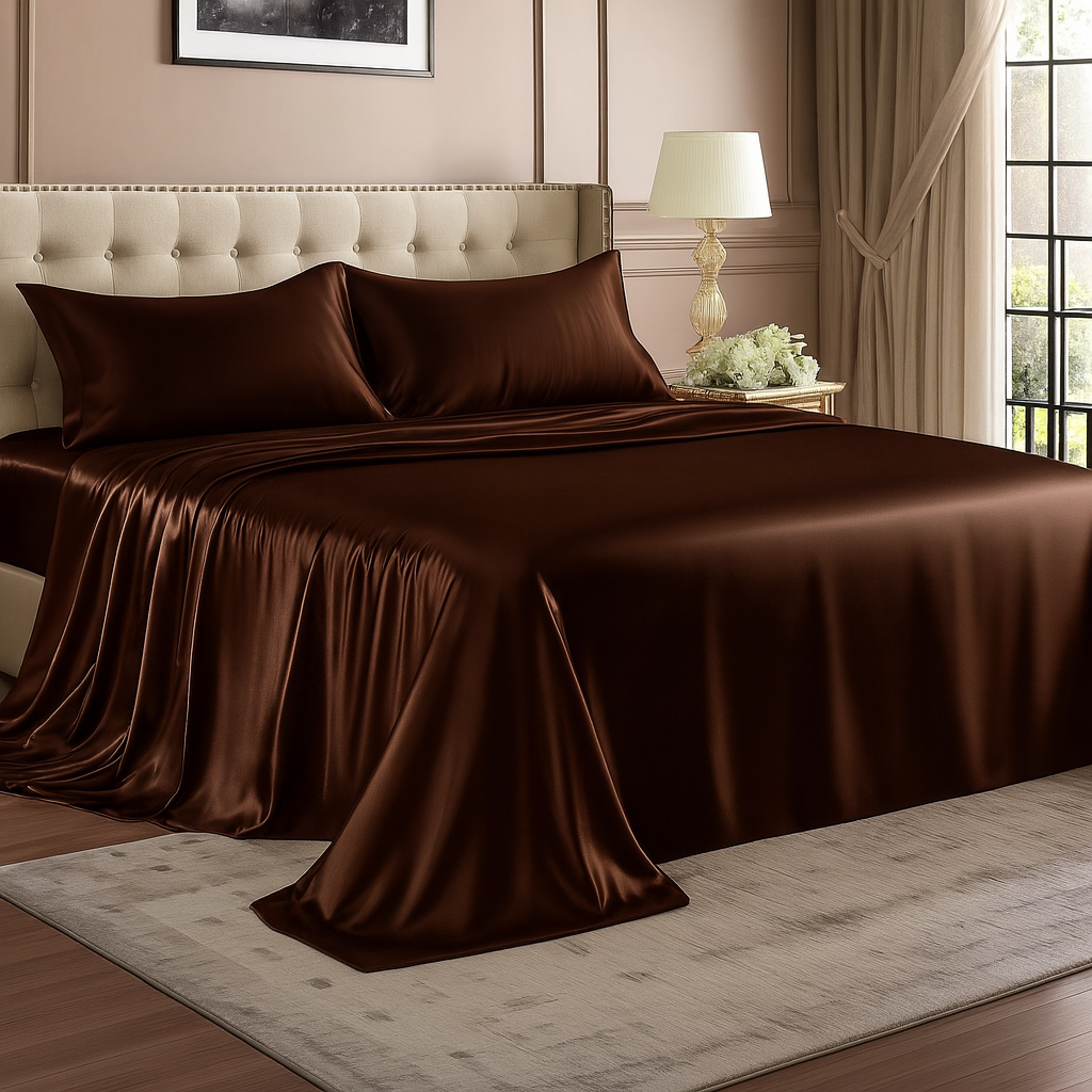 Duchess Mocha Luxury Cotton Satin King Size Bedsheet 90x108 Inches with 2 Pillow Covers 20x30 Inches | Soft, Glossy & Elegant | Solid Finish