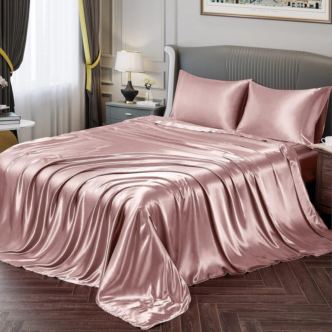Buckingham Blush Luxury Cotton Satin King Size Bedsheet 90x108 Inches with 2 Pillow Covers 20x30 Inches | Soft, Glossy & Elegant | Solid Finish