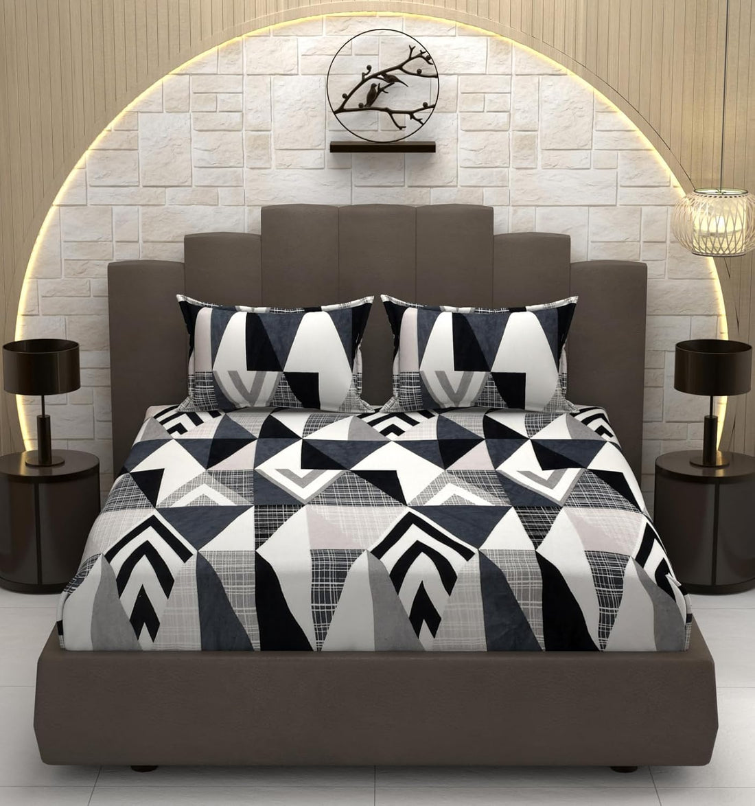 Geometry Warmth wine flannel elastic fitted king bedsheet 78x72x8 with 2 pillow covers winter bedding