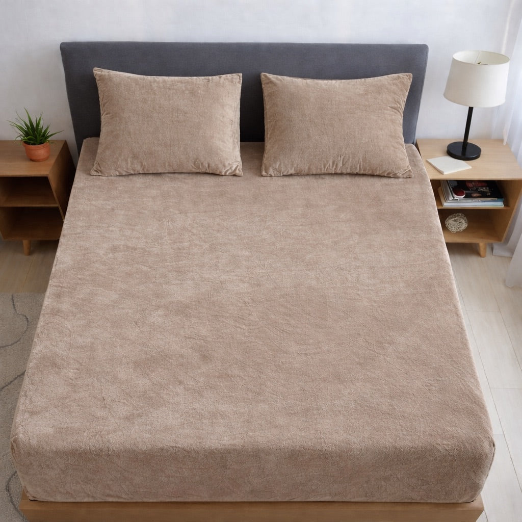 Dessert Warmth wine flannel elastic fitted king bedsheet 78x72x8 with 2 pillow covers winter bedding