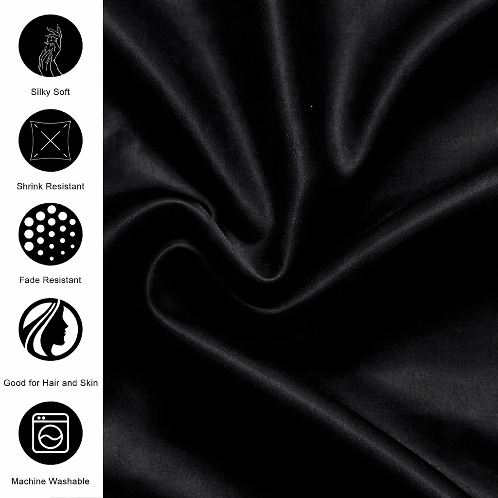 Crown Black Satin Pillow Cover Set of 2 (20x30 in)