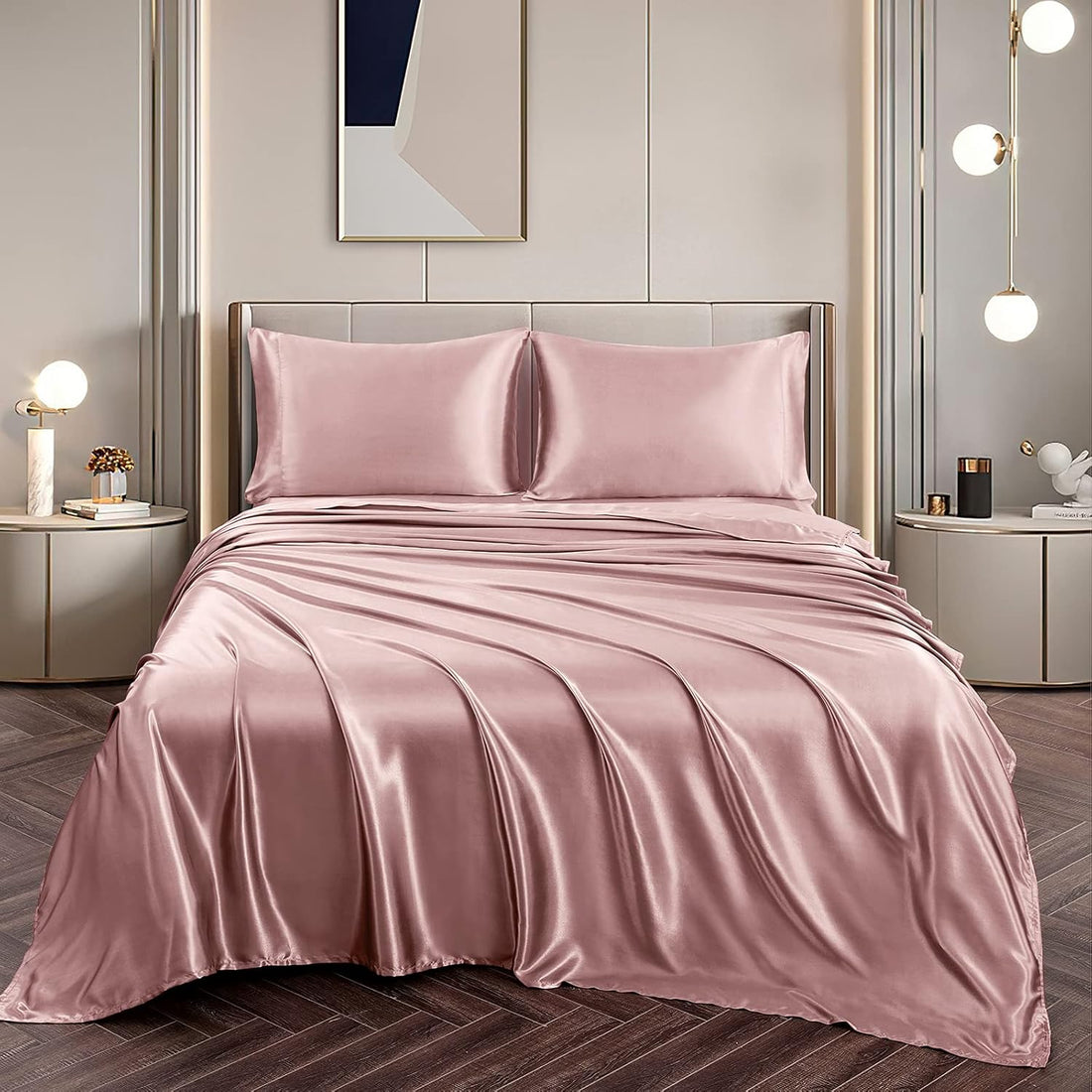 Buckingham Blush Luxury Cotton Satin King Size Bedsheet 90x108 Inches with 2 Pillow Covers 20x30 Inches | Soft, Glossy & Elegant | Solid Finish
