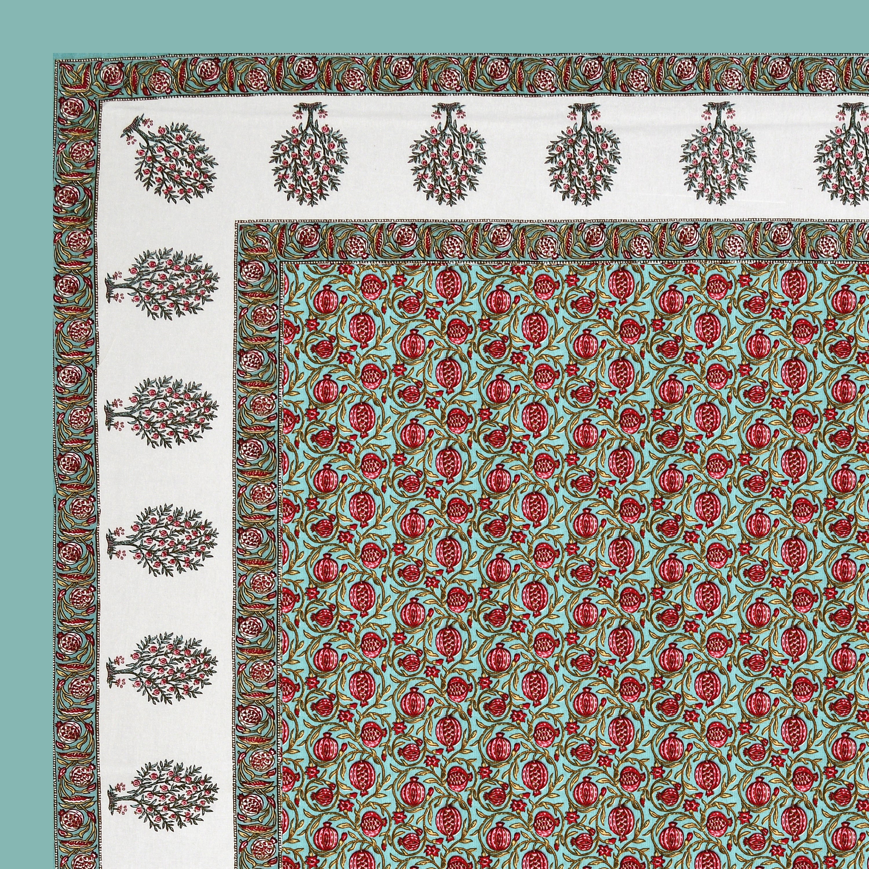 Gulabi Buta Hand Block Printed Cotton King Bedsheet Set | 90×108 | 240 TC