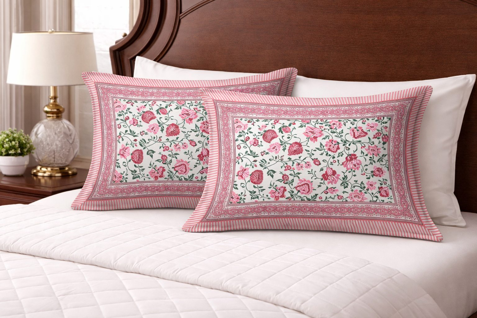 Pink Shalimar Glow Cotton Pillow Cover Set of 2 (17x28 in)