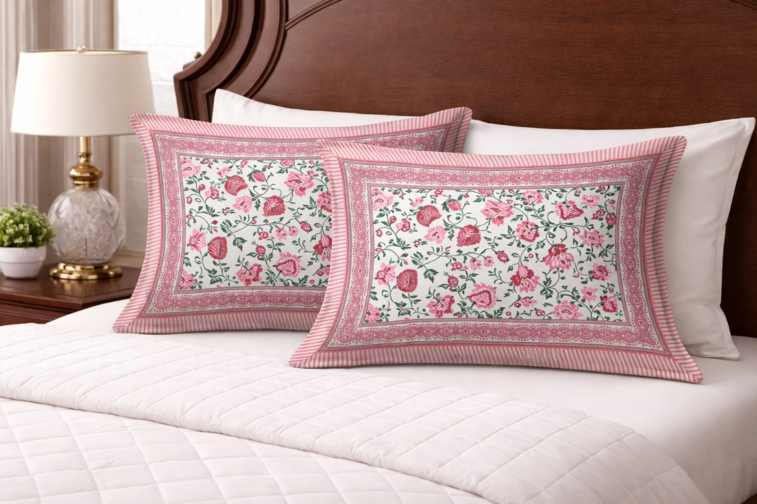 Pink Shalimar Glow Cotton Pillow Cover Set of 2 (17x28 in)