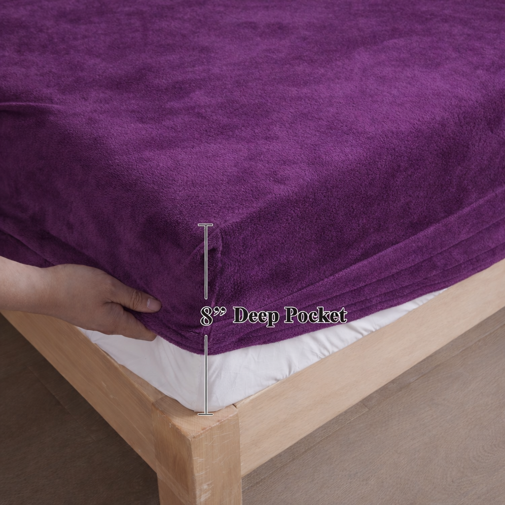 Plum Warmth Flannel Elastic Fitted King Bedsheet (78×72×8 Inch) with 2 Pillow Covers (18×28 Inch) | Soft & Cozy Winter Bedding