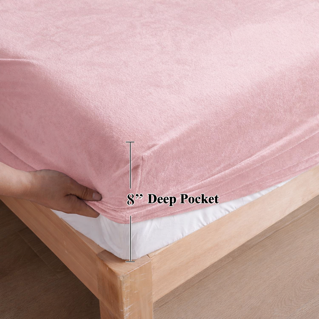 Blush Warmth Flannel Elastic Fitted King Bedsheet (78×72×8 Inch) with 2 Pillow Covers (18×28 Inch) | Soft & Cozy Winter Bedding