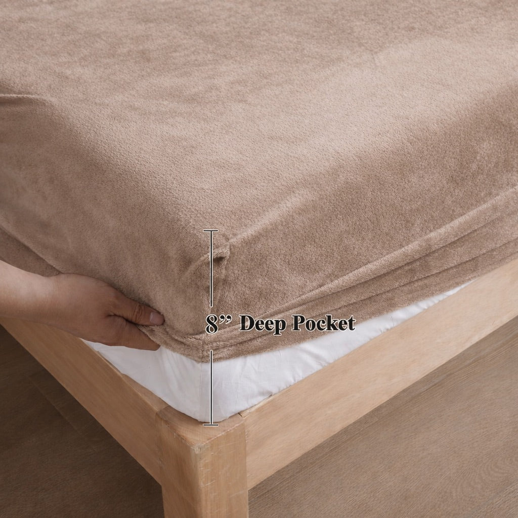 Dessert Warmth Flannel Elastic Fitted King Bedsheet (78×72×8 Inch) with 2 Pillow Covers (18×28 Inch) | Soft & Cozy Winter Bedding