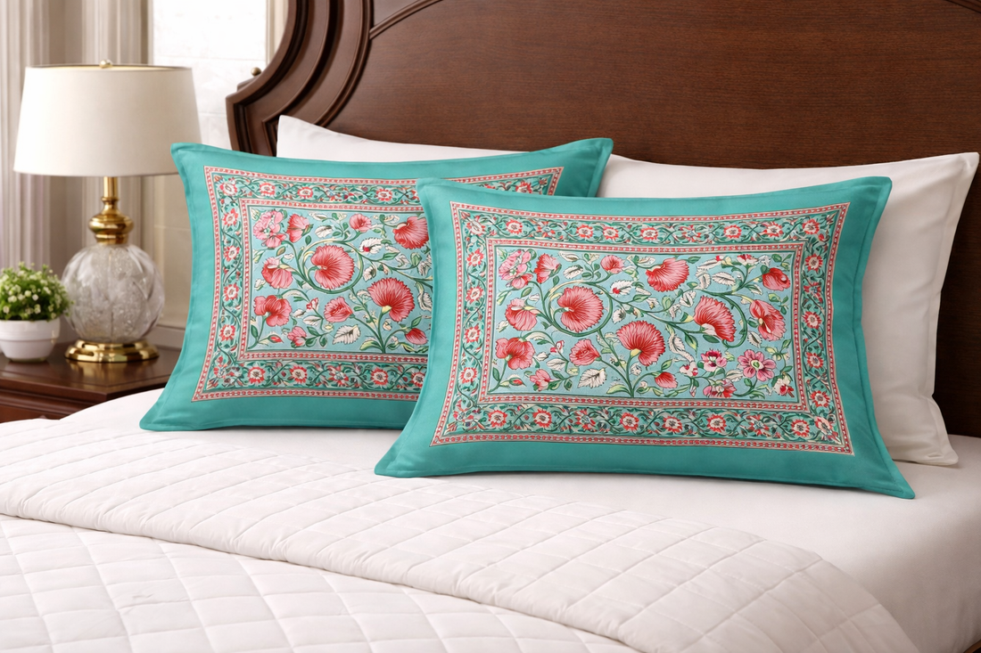 Turquoise Glow Cotton Pillow Cover Set of 2 (17x28 in)