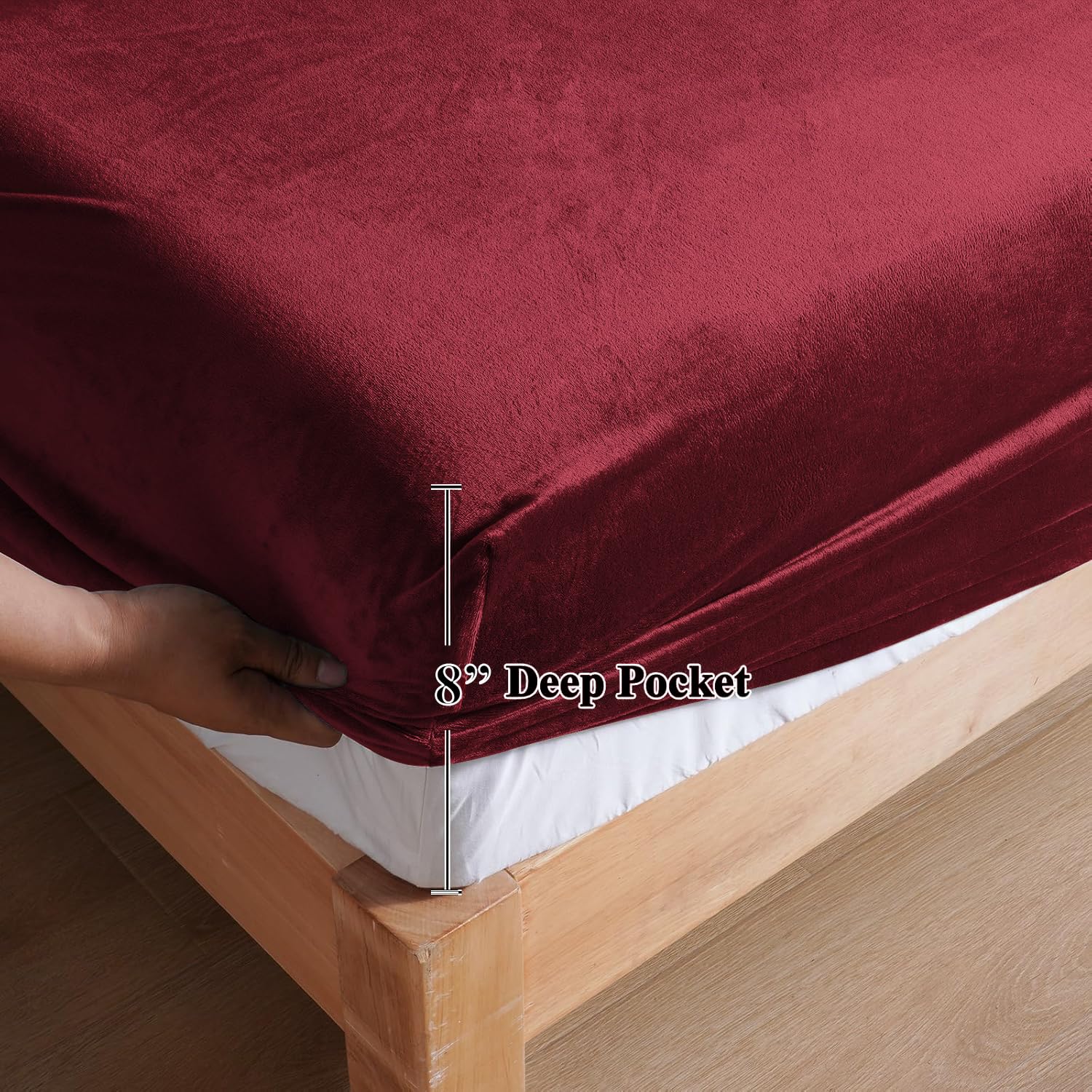 Crimson Warmth Flannel Elastic Fitted King Bedsheet (78×72×8 Inch) with 2 Pillow Covers (18×28 Inch) | Soft & Cozy Winter Bedding (Wine)