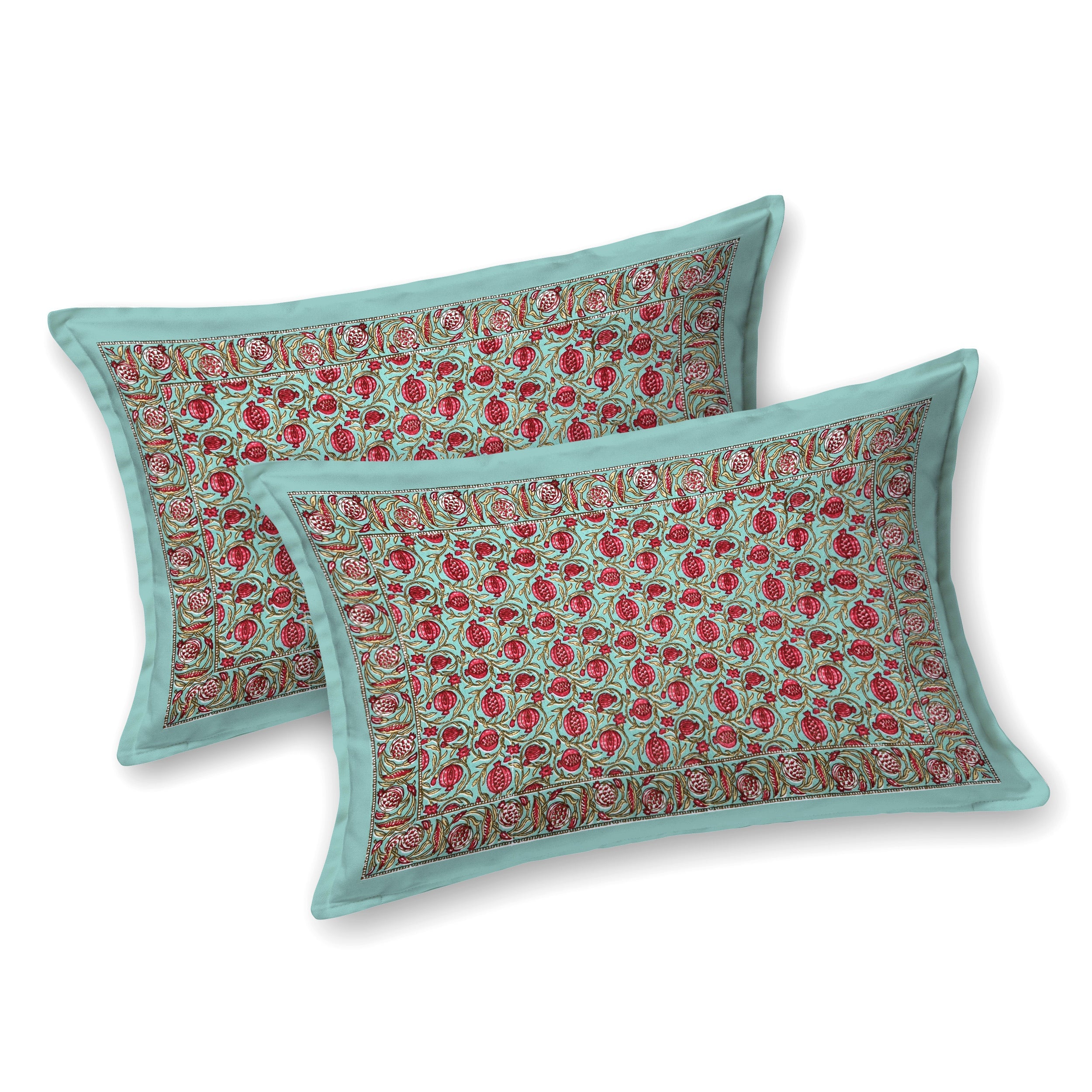 Gulabi Buta Hand Block Printed Cotton King Bedsheet Set | 90×108 | 240 TC