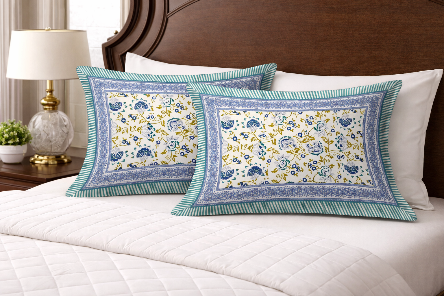 Blue Shalimar Glow Cotton Pillow Cover Set of 2 (17x28 in)