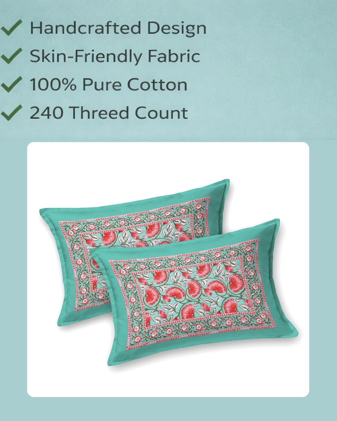 Turquoise Glow Cotton Pillow Cover Set of 2 (17x28 in)