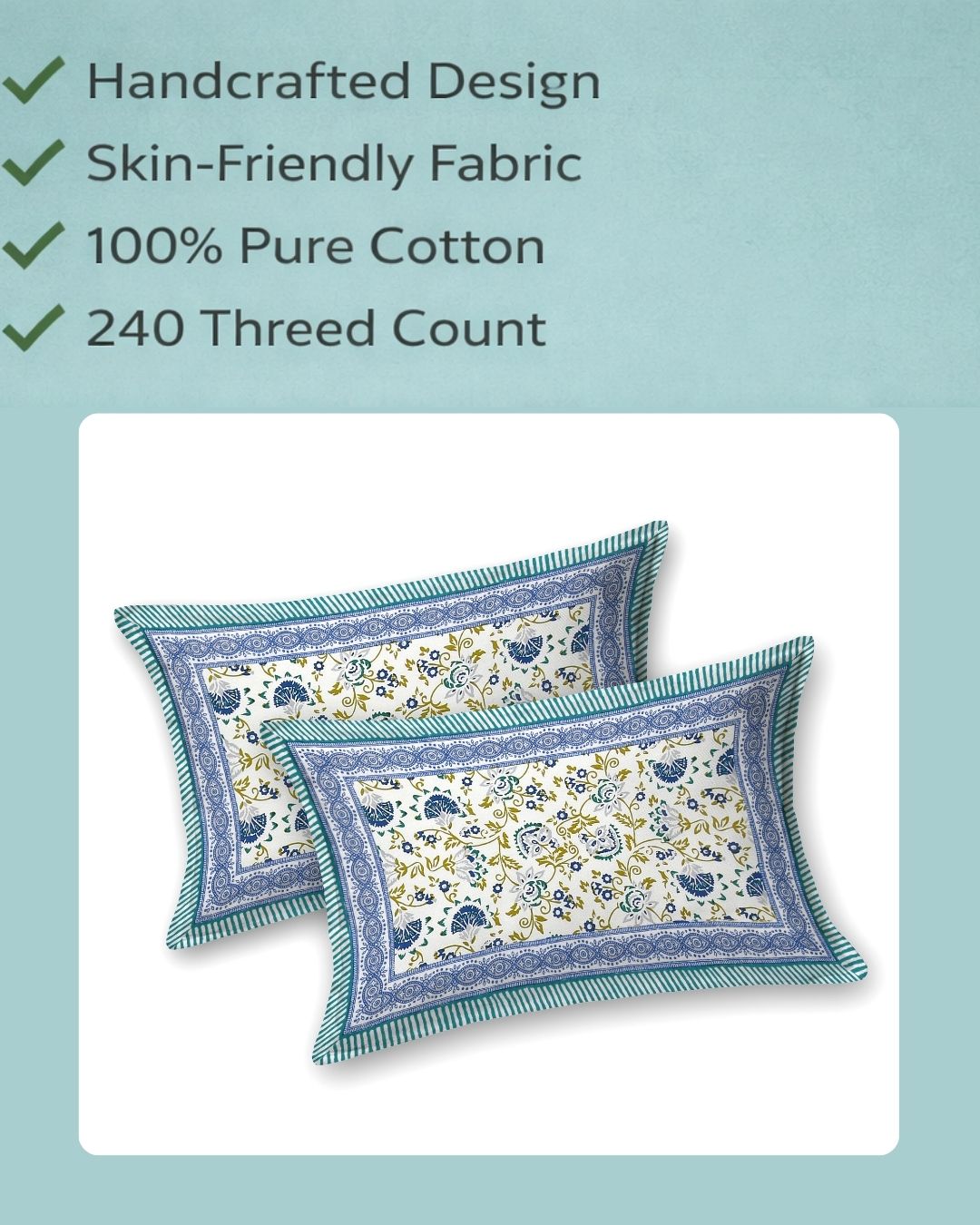 Blue Shalimar Glow Cotton Pillow Cover Set of 2 (17x28 in)